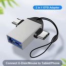 2 in 1 OTG Adapter High Speed USB3.0 to Type C Micro USB Male Charging Converter