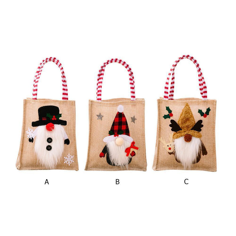 Christmas Decoration Burlap Gift Bag Cartoon Handbag for Candy Containers (B)