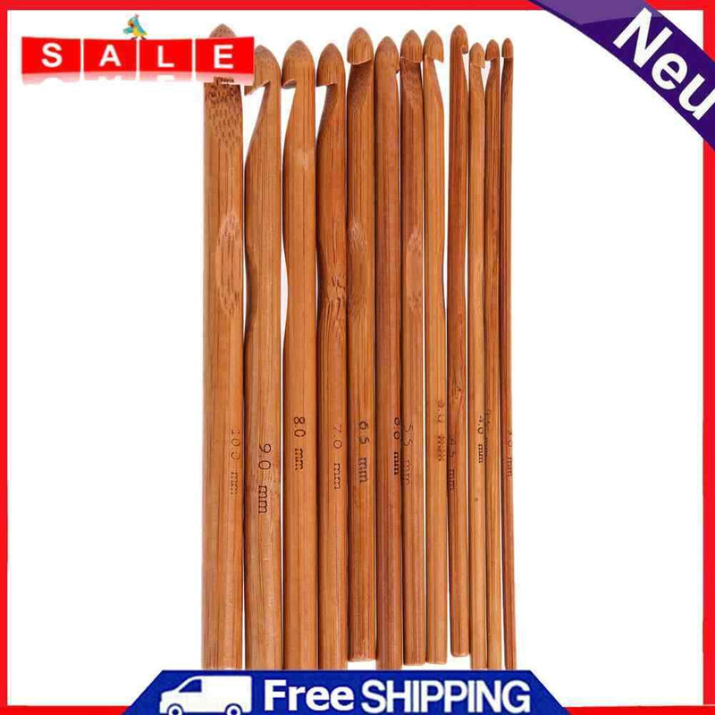 12 Sizes Bamboo Knitting Needles Handle Crochet Hook Set Knitting Weaving Yarn Ha