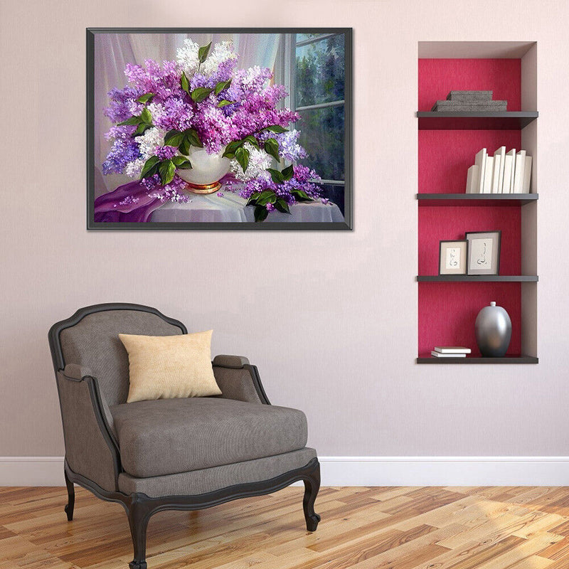 5D Diamond Painting Window Sill Flowers Full Round Rhinestone DIY Home Decor