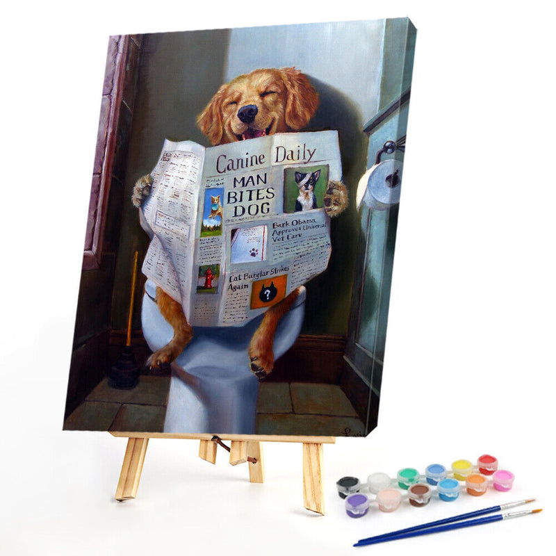 #A Dog on Toilet Oil Paint By Numbers Kit DIY Acrylic Painting Wall Picture Craf