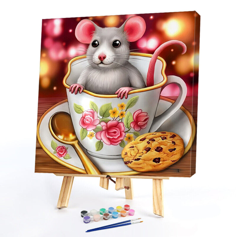 Teacup Mouse Frameless Picture Oil Paint By Numbers Hand Painted Art Picture