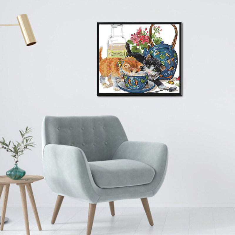 Partial Embroidery Cross Stitch Set Needlework Kit 14CT Lovely Kitty Artwork