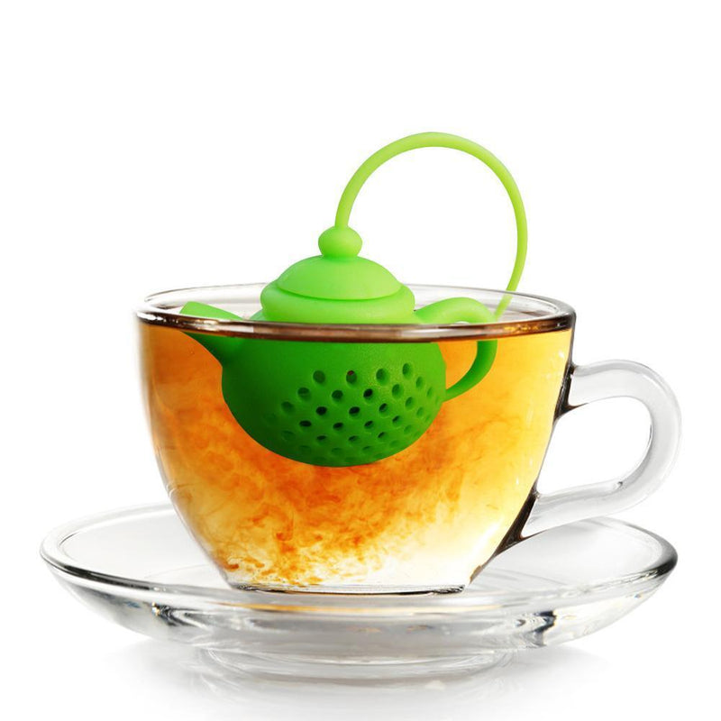 Teapot Shape Tea Bag Strainer Infuser Silicone Leaf Filter Diffuser (Green)