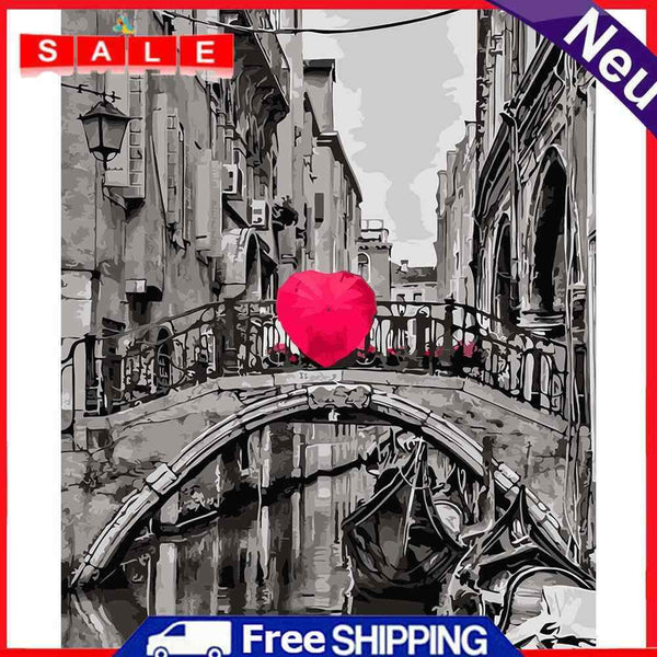 Painting By Numbers DIY Heart Bridge Canvas Oil Art Picture Home Wall Decor Kit