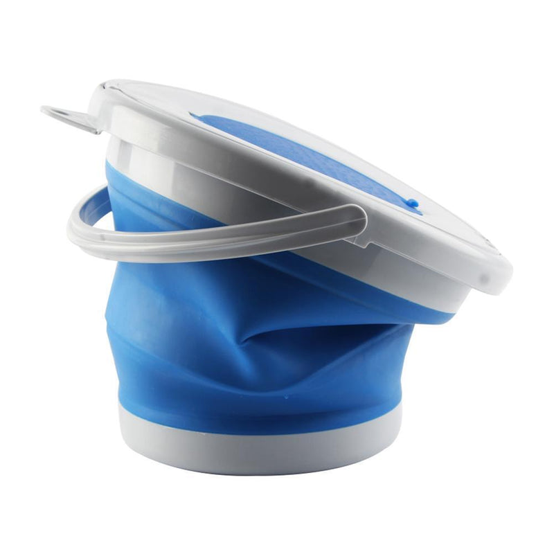 5L Folding Bucket with Cover Portable Car Wash Fishing Bucket (Blue)