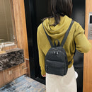 Women Solid Color Backpack Preppy Style School Nylon Mini Rucksack (Black)