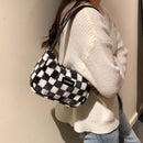 Women Retro Checker Print Shoulder Bag Autumn Winter Casual Plush Small Handbags