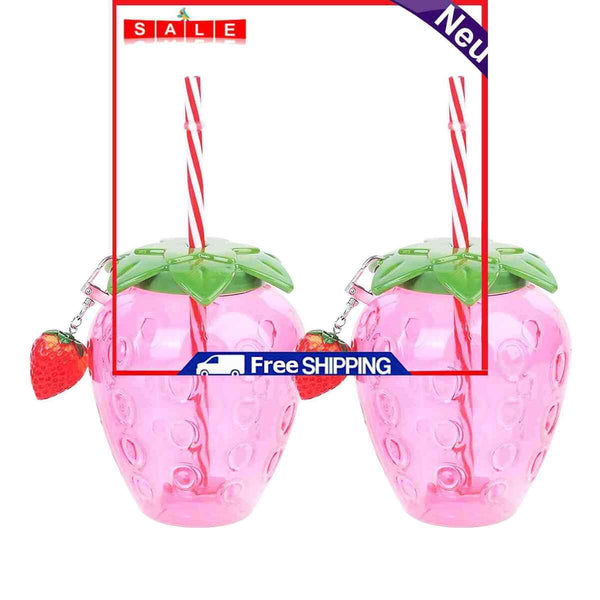 Strawberry Straw Cup-Leakproof Plastic Drinking Water Bottle Clear (2)