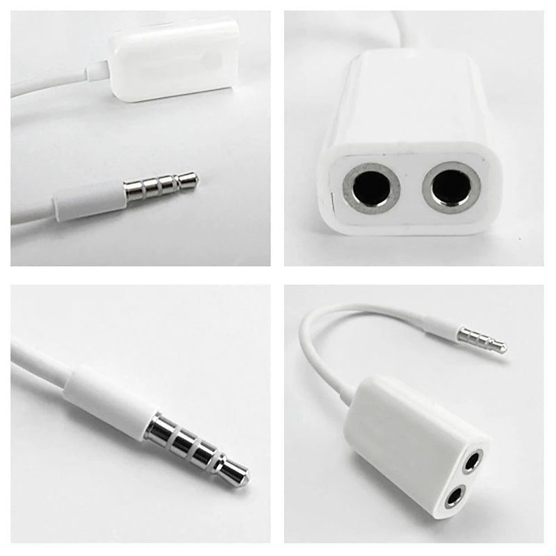 White Earphone Headphone Double Cord Adapter Y Splitter Cable Audio Cable