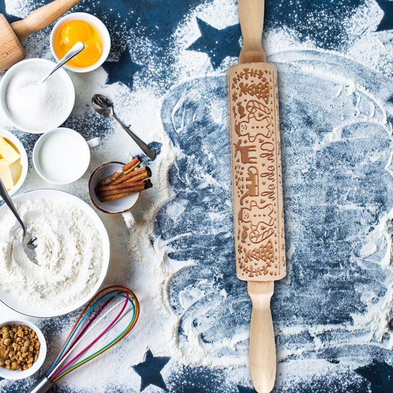 Wooden Elk Print Embossed Rolling Pins Embossing Baking Cookies Kitchen Tool