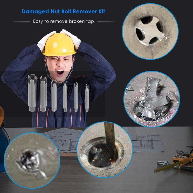 6pcs Damaged Nut Bolt Remover Kit Stud Extractor Broken Bolt Screw Remover Newly