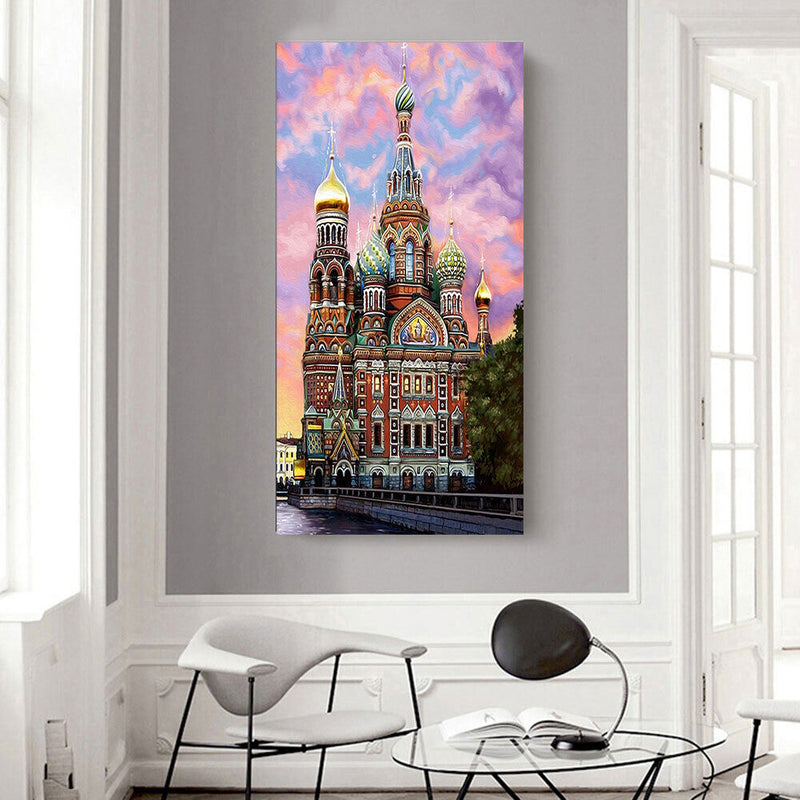 Ancient Castle Oil Paint By Numbers Kits DIY Handpainted on Canvas Wall Art