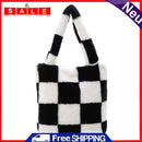 Autumn Winter Plush Grid Print Shoulder Bag Women Casual Hit Color Dead Handbags