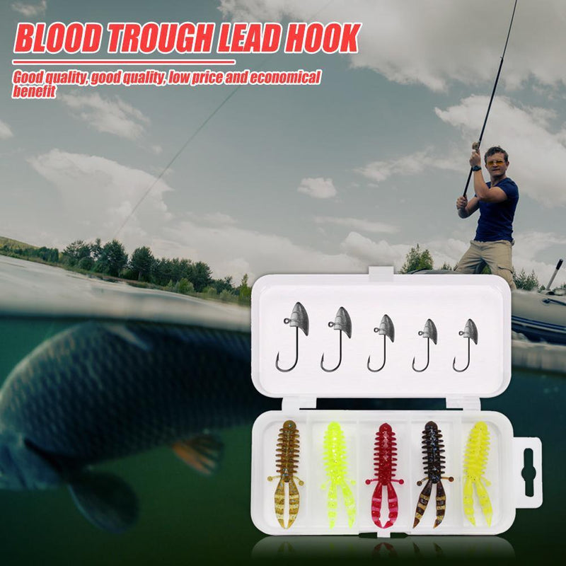 Sharp Blood Slot  Head Soft Lure+Fishing Hook with Barbed Hook Suit