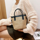 Women Fashion Bucket Straw Shoulder Bag Female PU Woven Totes Crossbody Handbags