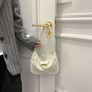 Women Nylon Solid Color Shoulder Bag Zipper Small Crescent Handbag (White)