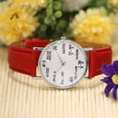 Women Mens Leather Stainless Steel Letter Sport Wristwatch (Red) Newly