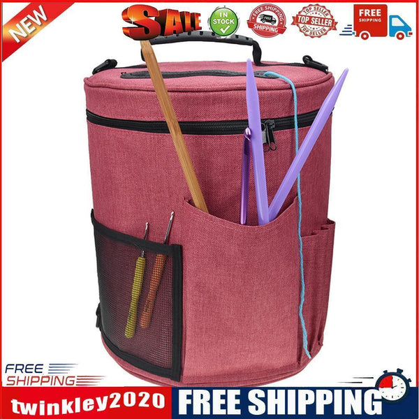 DIY Knitting Storage Bag Portable Yarn Tote Crochet Hooks Holder (Rose Red)