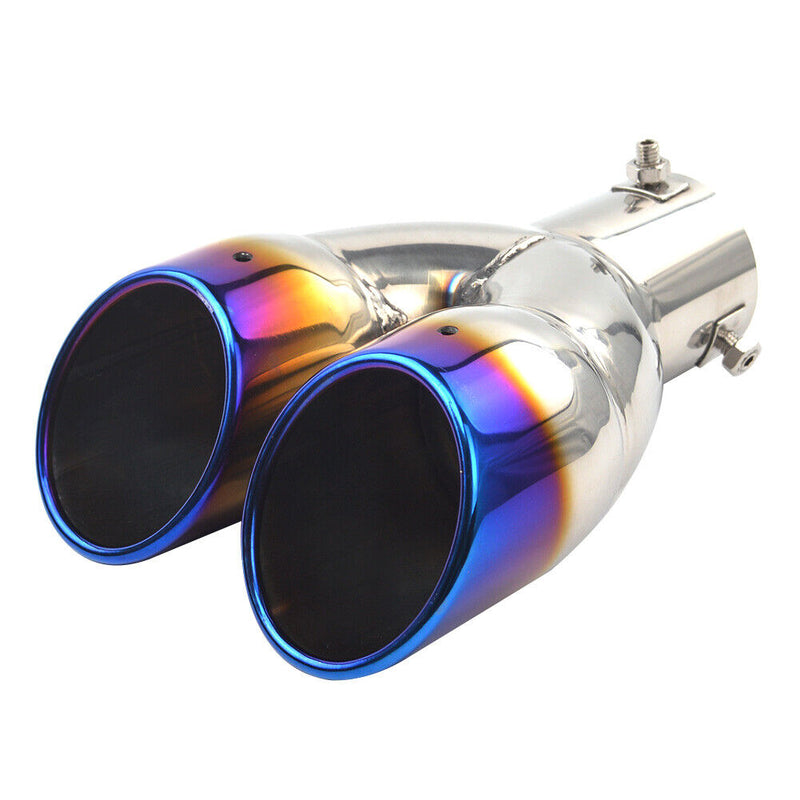 Car Dual Exhaust Tip Rolled Edge Slant Cut 3 inch ID Inlet (Burnt Blue) Newly