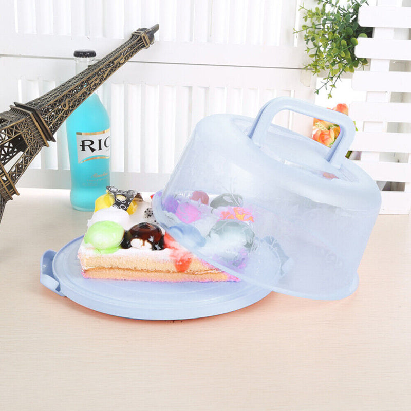 10 inch Round Portable Cake Box Fresh-keeping Case Birthday Decor (Blue) Newly