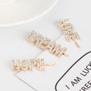 Women Beauty Crystal Hairpins Hair Clips Letter Barrettes Rhinestone Headwear