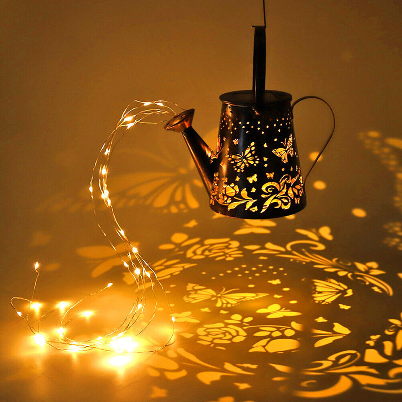 #A Solar Watering Can Lights Hollow Iron Waterproof Flowers Projecting Garden La