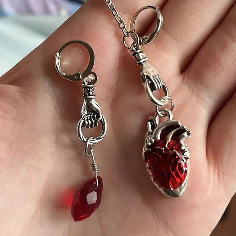 Witchy The Beating Heart Chain Ear Clip Asymmetrical Cuff Earrings Jewelry Gift
