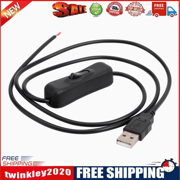 USB Power Cable 2 Pin USB 2.0 Male Cord Extension DIY with Switch (Black)