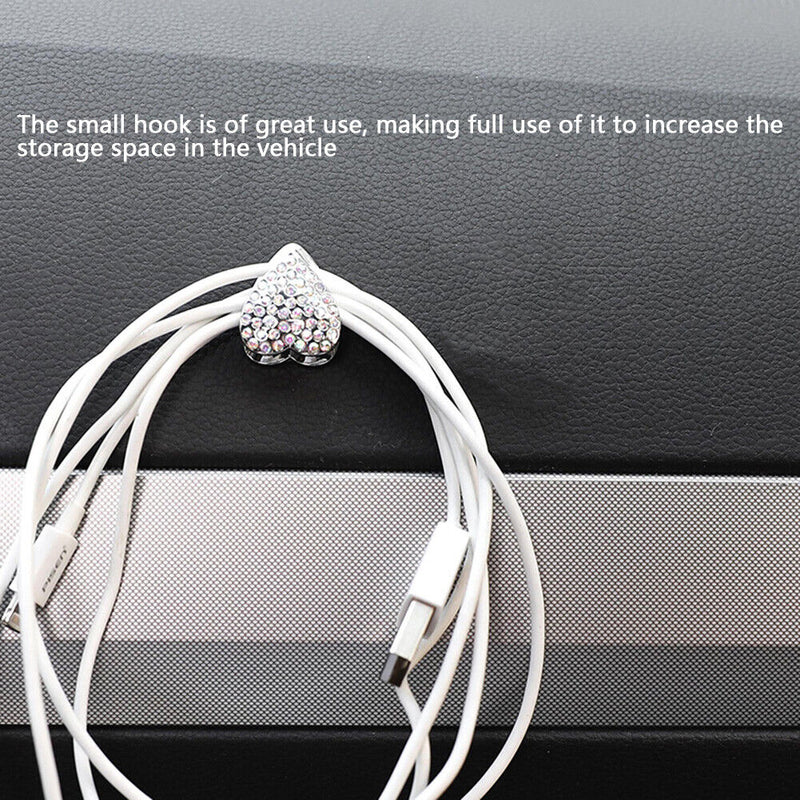 Love Heart Rhinestone Adhesive Car Hook Organizer Storage Hanger Car Indoor