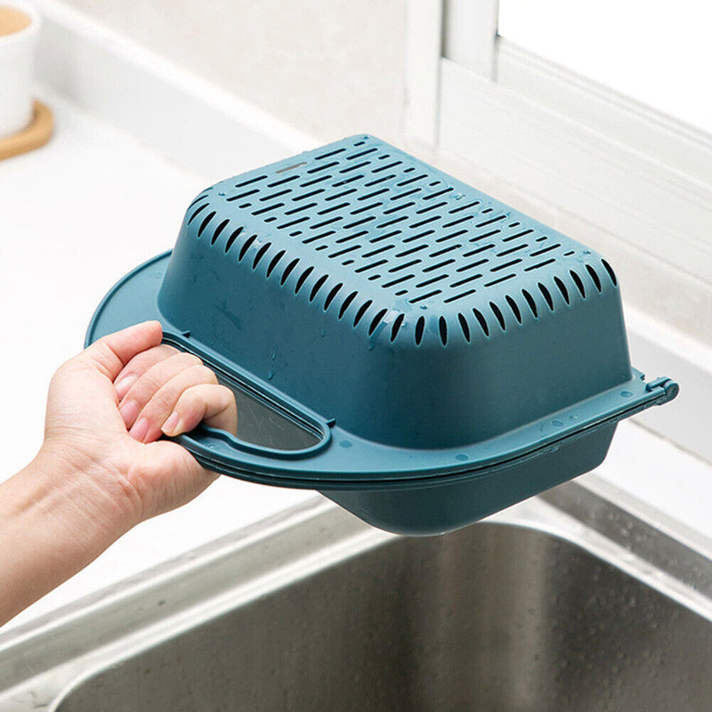 Foldable Drain Basket Fruit Vegetable Kitchen Washing Sink Strainer (Blue)