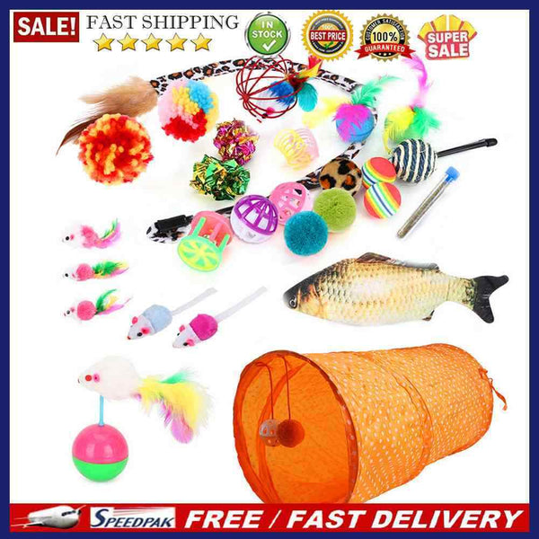28pcs Funny Cat Kit Channel False Mouse Ball Mint Fish Feather Stick Pet Do