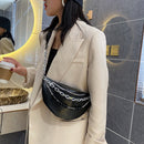 Fashion Solid Chest Bag Women PU Leather Beaded Chain Fanny Pack Crossbody Pouch