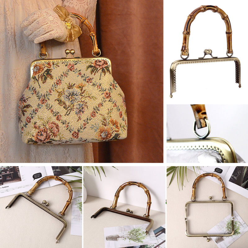 Metal Purse Frame Kiss Clasp Lock Bamboo Square Handle for DIY Bag Making