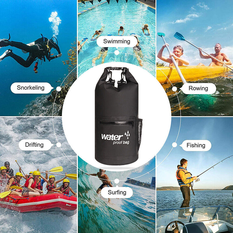 Waterproof Bucket Dry Bag Swimming Kayak Trekking Drift Sack (Black 10L) Newly
