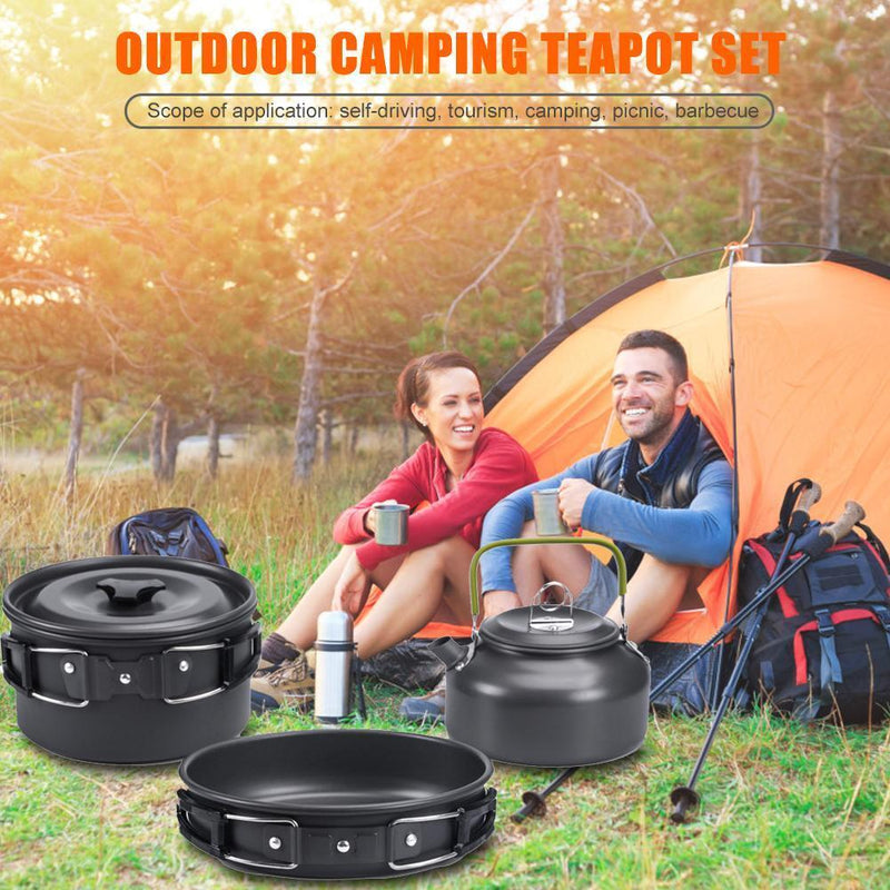 Ultra-Light Outdoor Camping Cookware Water Kettle Pan Set Alumina (Green) Newly