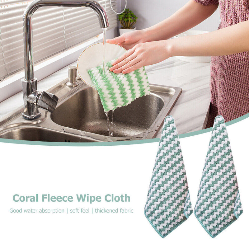 Water Ripples Clean Towel Coral Fleece Highly Absorbent Wipe Cloths (Green)