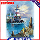 5D Full Round Drill DIY Seaside Light Tower Rhinestone Mosaic Diamond Painting