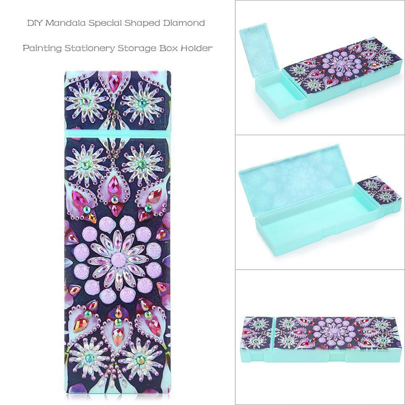 DIY Mandala Special Shaped Diamond Painting Students Pencil Storage Box Newly
