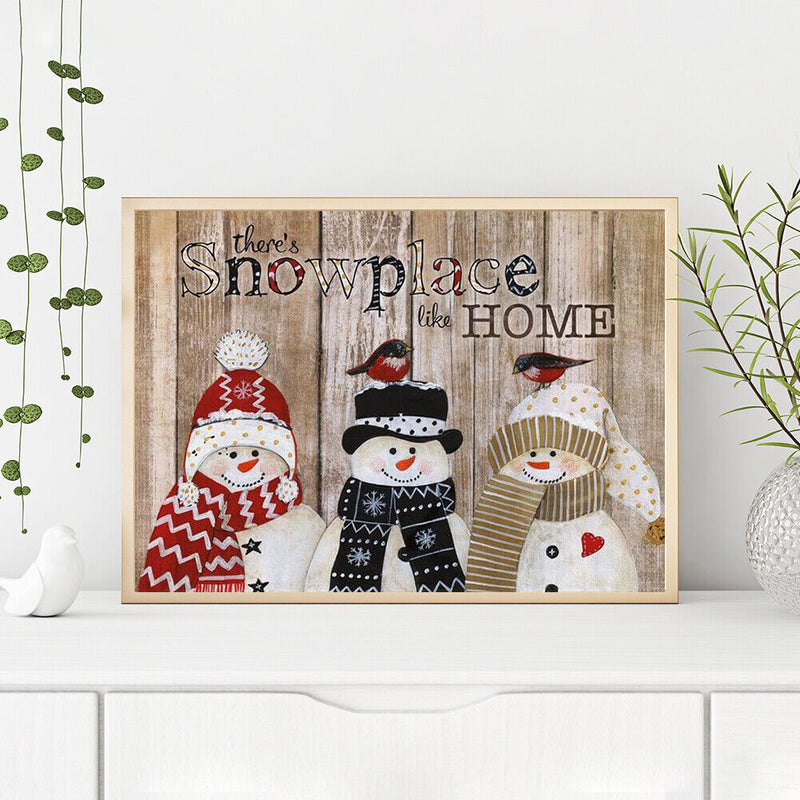 Three Snowman Oil Paint by Numbers Hand Painted Frameless Picture Home Ornament
