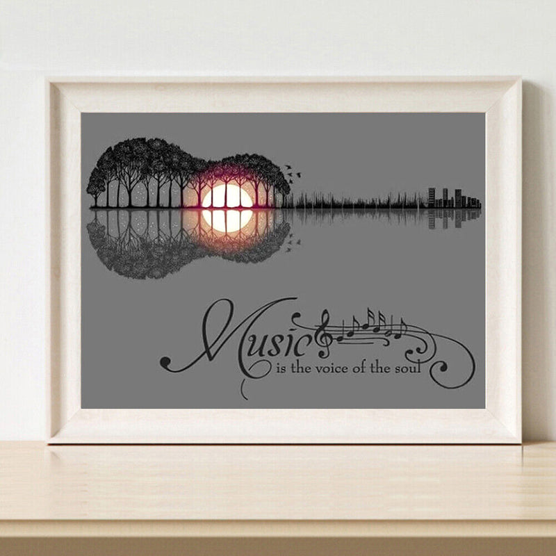 Sunset Guitar Tree Canvas Painted Oil Paint By Numbers Kit Bedroom Wall Art