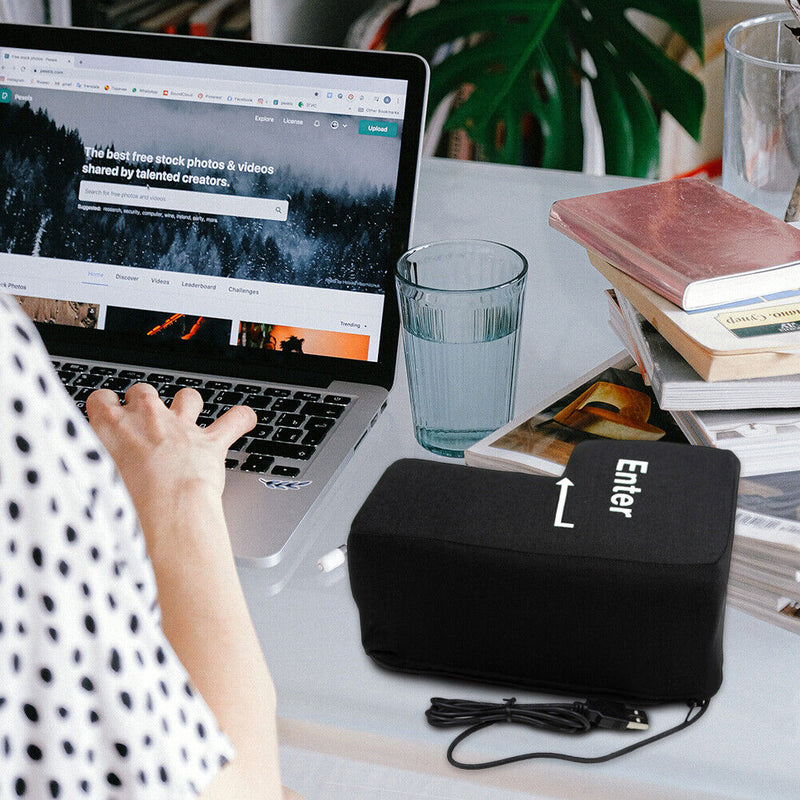 USB Enter Key Pillows Computer Any Button Soft Nap Pillow Office Stress Relief