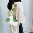 Fashion Women Flower Heart Printing Plush Shoulder Bag Tote Handbag (Green)