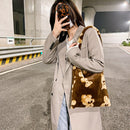 Women Faux Fur Cartoon Handbags Large Fluffy Shoulder Bags (Brown Bear)