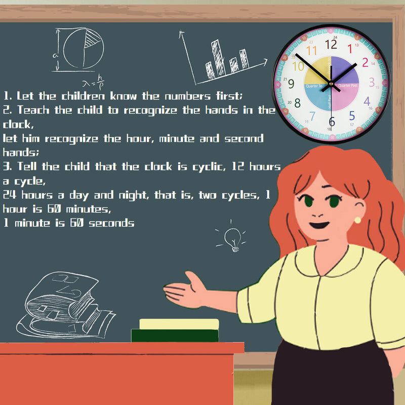 Wall Clock Educational Clock for Kids with Silent Movement Telling Time