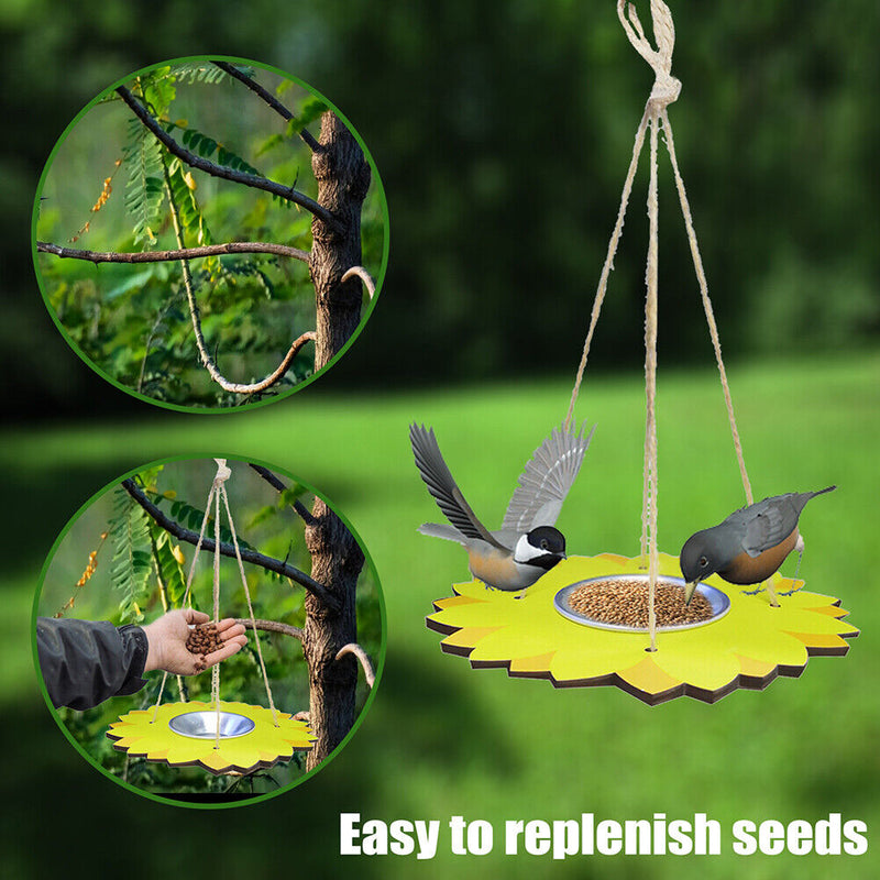 Outdoor Wooden Hanging Bird Feeder Stainless Steel Peanut Food Dispenser Newly