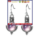 Moonstone Hook Earrings Round Rainbow Gemstones for Women Retro Christmas G