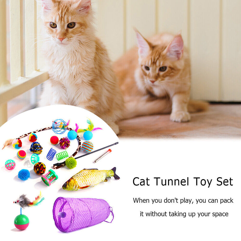 23pcs Teaser Cat Combination Set Tunnel False Mouse Fish Ball Feather Stick