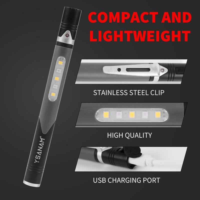 Mini Pen Light - USB Charging Reusable Durable Light & Touch Switch (Black)