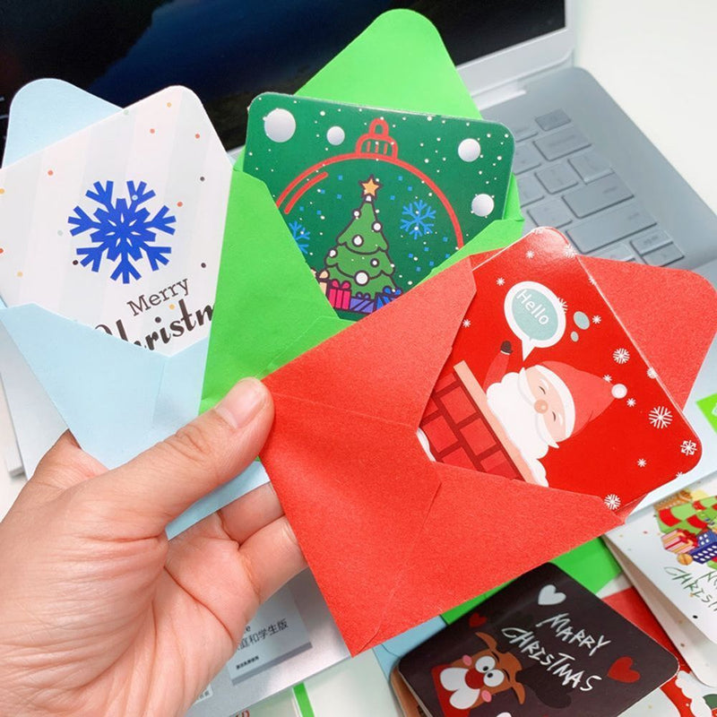 Xmas Patterns Mini Greeting Cards With Envelope Merry Christmas Postcard